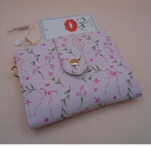 Blush Crush Pink‎ Floral Bow Vegan Leather Wallet NEW